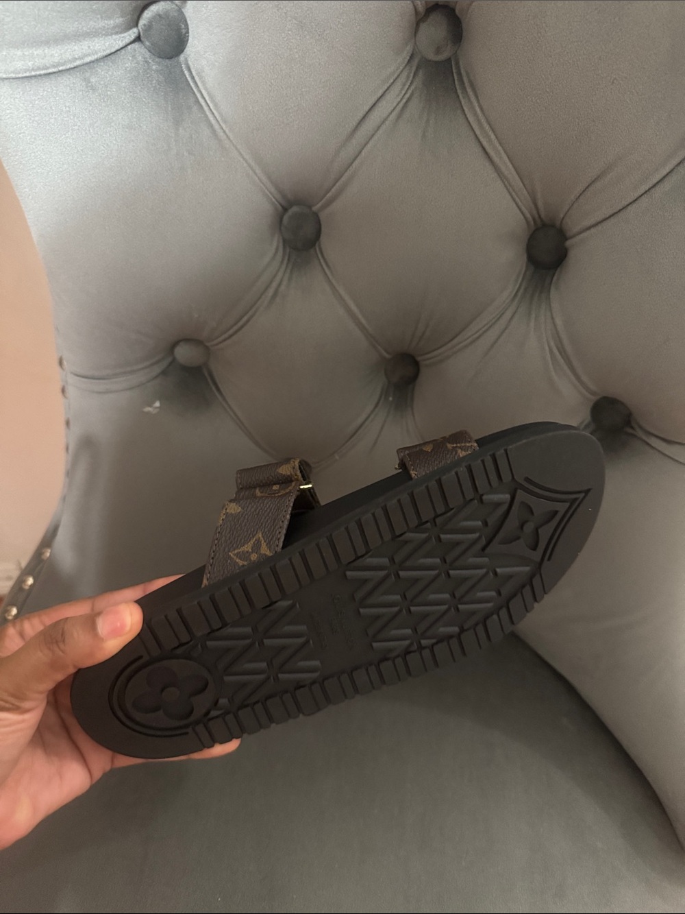 Louis Vuitton Brown Monogram Double-Strap Slide Sandals with Gold LV Hardware - Picture 2 of 3